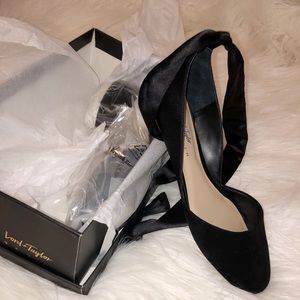 Black suede and satin ballet flats